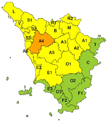 Zone di allerta della Regione Toscana